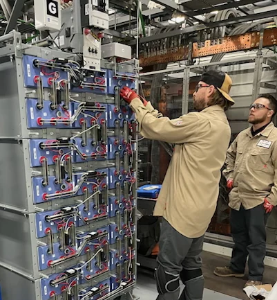New Phase technicians servicing EnerSys battery string, Arizona